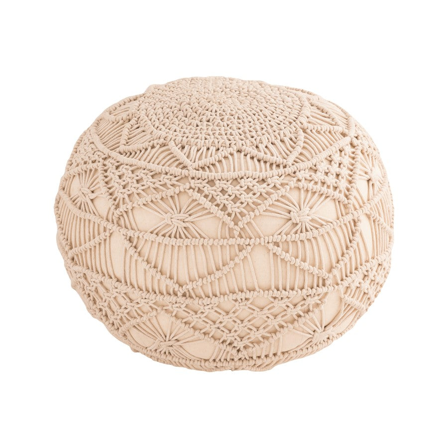 Atlas Lighting Lilou 19in Cream Fabric Pouf | Traditional Ottoman & Floor Seating | Living Room & Bedroom Accent | 19 x 19 x 13 in | Model AC11438-01