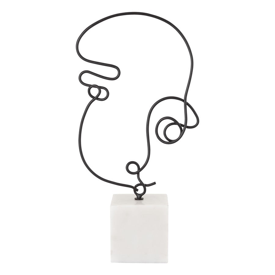 Atlas Lighting Line Drawing 12in Matte Black Metal Figurative Sculpture | Modern Contemporary on Marble Base | Shelf & Tabletop | Model AC11439-01