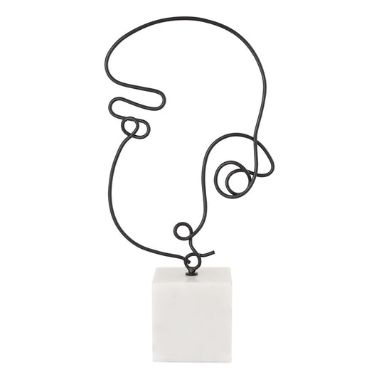 Atlas Lighting Line Drawing 12in Matte Black Metal Figurative Sculpture | Modern Contemporary on Marble Base | Shelf & Tabletop | Model AC11439-01