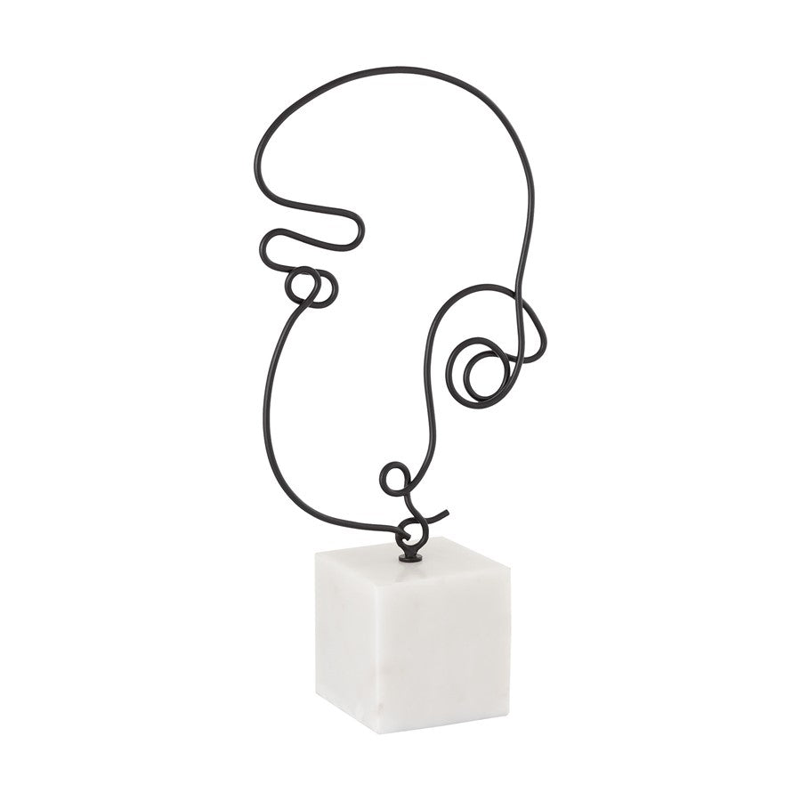 Atlas Lighting Line Drawing 12in Matte Black Metal Figurative Sculpture | Modern Contemporary on Marble Base | Shelf & Tabletop | Model AC11439-01