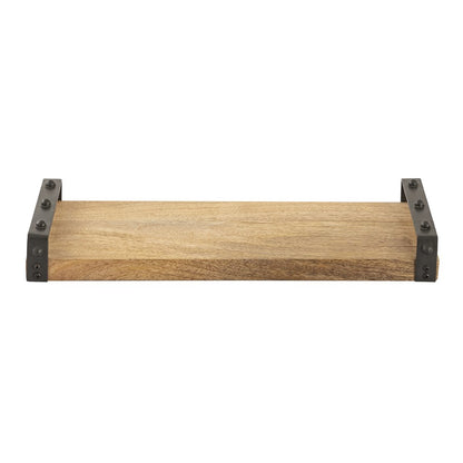 Atlas Lighting Linwood 17in Natural Mango Wood Serving Tray | Transitional with Black Iron Handles | Kitchen & Coffee Table | Model AC11440-01