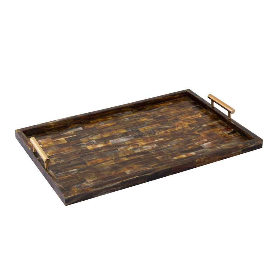 Atlas Lighting Little Horn Tray | Transitional Horn Composite with Brass Metal Handles | Coffee Table & Entryway Serving Tray | Model AC11443-01