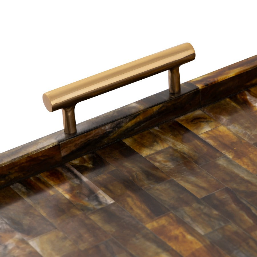 Atlas Lighting Little Horn Tray | Transitional Horn Composite with Brass Metal Handles | Coffee Table & Entryway Serving Tray | Model AC11443-01
