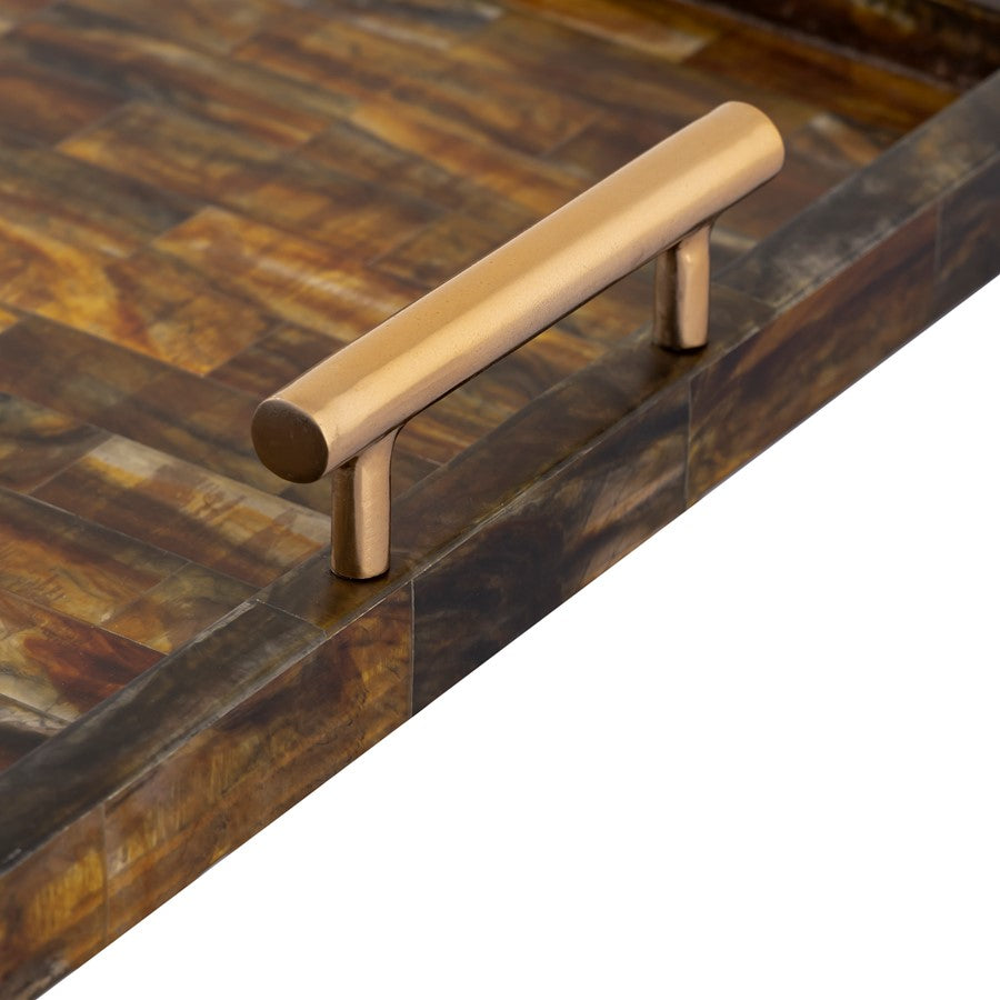 Atlas Lighting Little Horn Tray | Transitional Horn Composite with Brass Metal Handles | Coffee Table & Entryway Serving Tray | Model AC11443-01