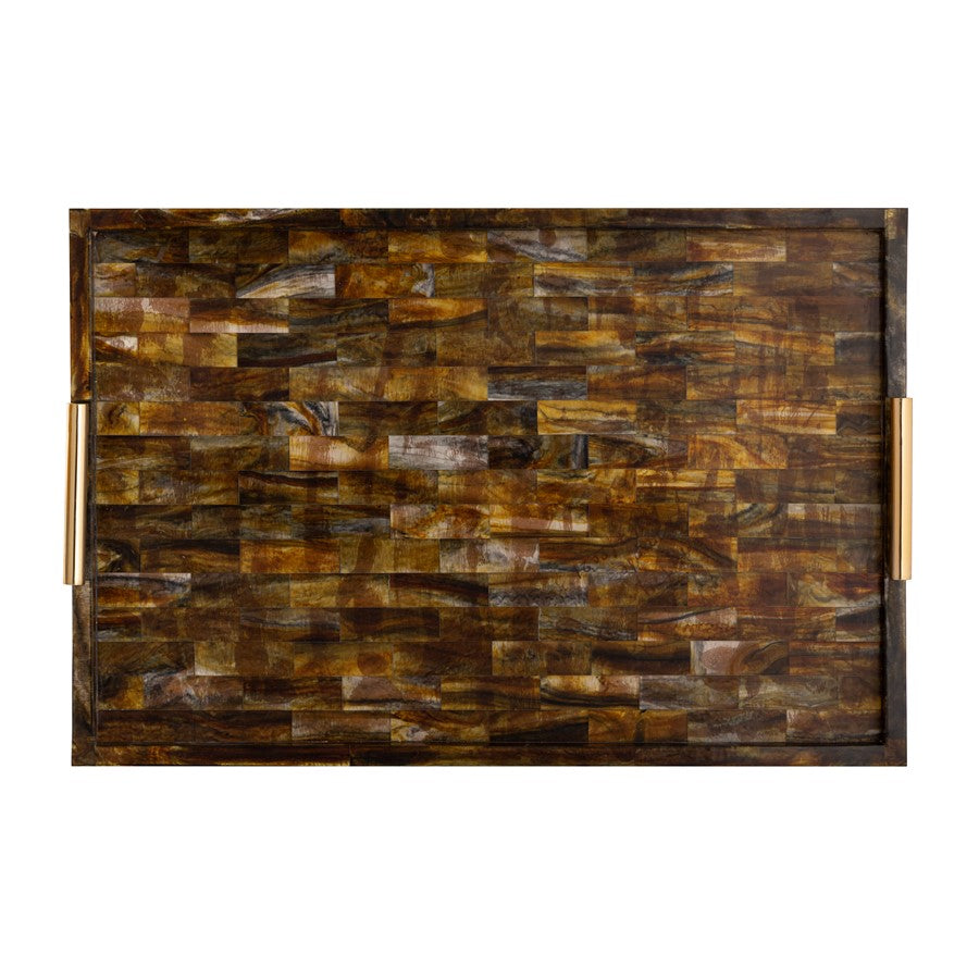 Atlas Lighting Little Horn Tray | Transitional Horn Composite with Brass Metal Handles | Coffee Table & Entryway Serving Tray | Model AC11443-01