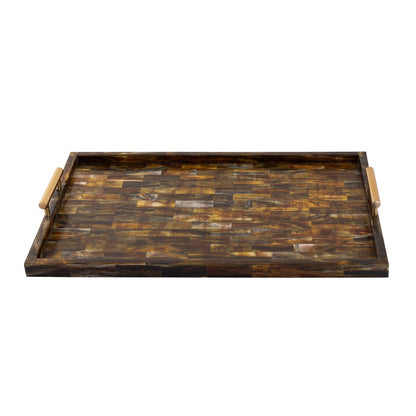 Atlas Lighting Little Horn Tray | Transitional Horn Composite with Brass Metal Handles | Coffee Table & Entryway Serving Tray | Model AC11443-01