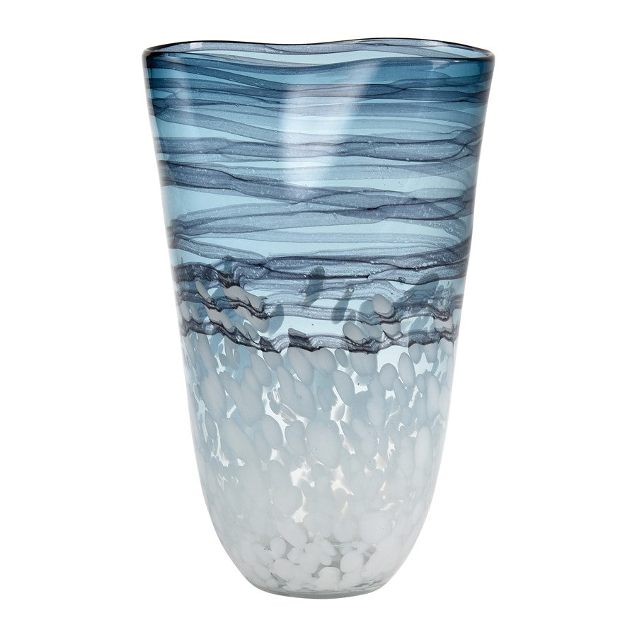 Atlas Lighting Loch Seaforth 9in Large Vase | Translucent Blue and White Glass | Coastal & Transitional Decor | 9 x 8 x 15 in | Model AC11447-02