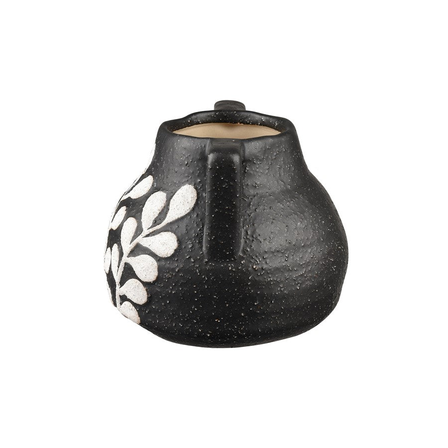 Atlas Lighting Maria Small Vase | Transitional Matte Black Earthenware with White Leaf Pattern | Living Room & Entryway Decor | Model AC11462-01