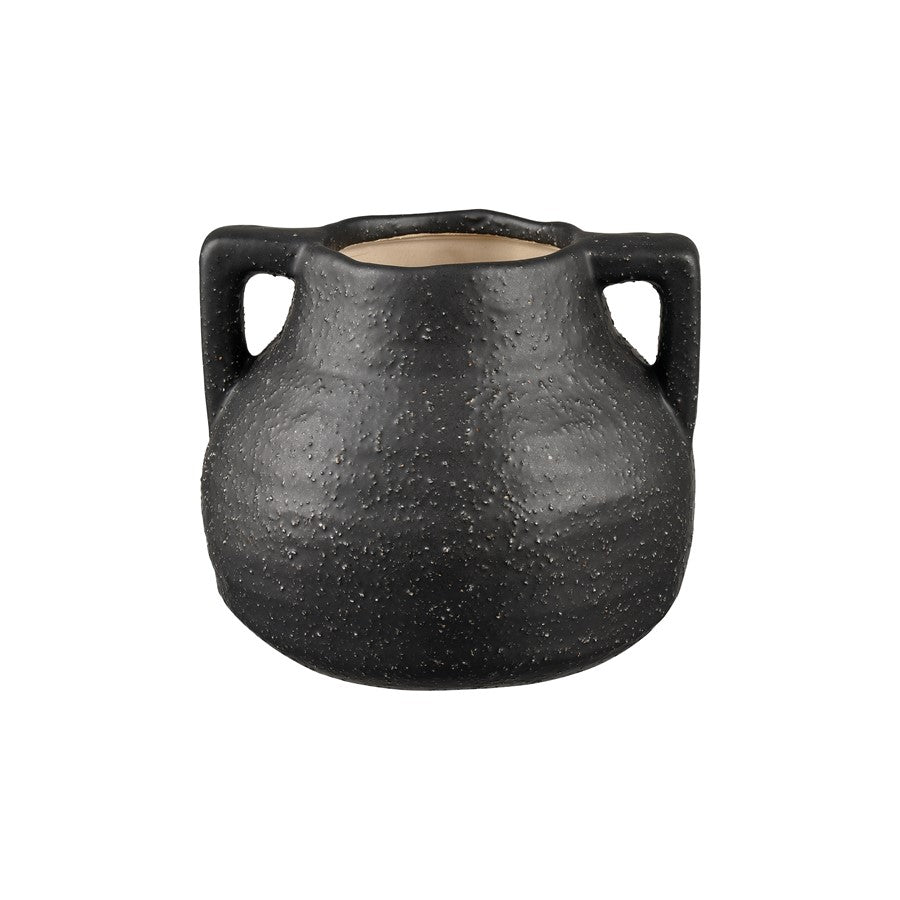 Atlas Lighting Maria Small Vase | Transitional Matte Black Earthenware with White Leaf Pattern | Living Room & Entryway Decor | Model AC11462-01