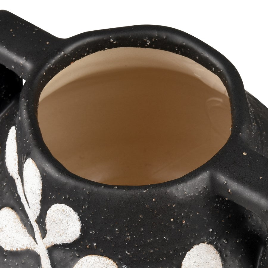 Atlas Lighting Maria Small Vase | Transitional Matte Black Earthenware with White Leaf Pattern | Living Room & Entryway Decor | Model AC11462-01