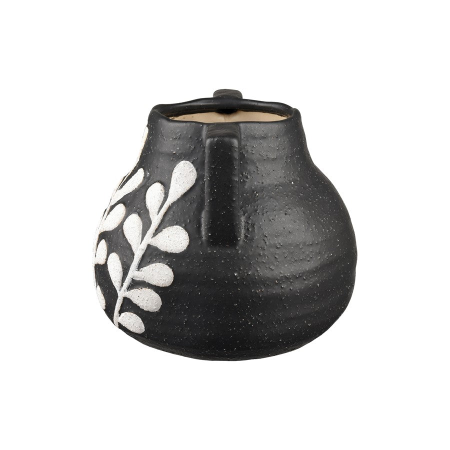 Atlas Lighting Maria Large Vase | Transitional Matte Black Earthenware with White Leaf Pattern | Living Room & Entryway Decor | Model AC11462-02