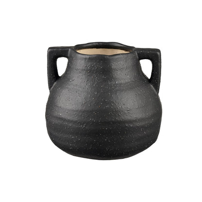 Atlas Lighting Maria Large Vase | Transitional Matte Black Earthenware with White Leaf Pattern | Living Room & Entryway Decor | Model AC11462-02