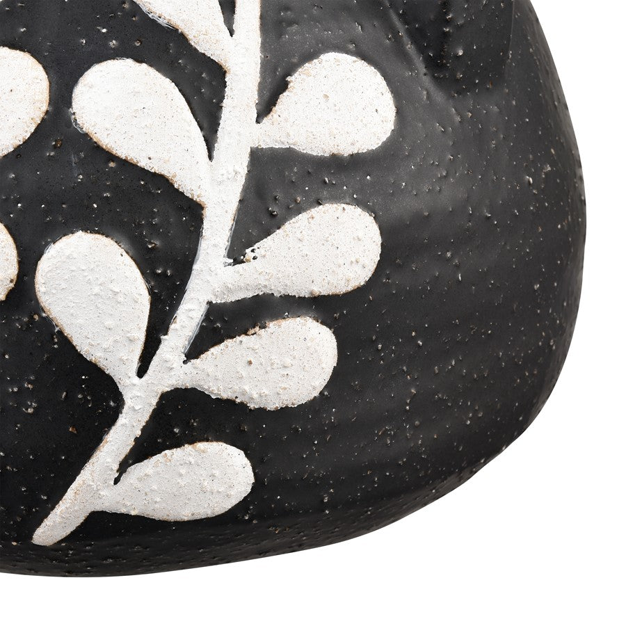 Atlas Lighting Maria Large Vase | Transitional Matte Black Earthenware with White Leaf Pattern | Living Room & Entryway Decor | Model AC11462-02