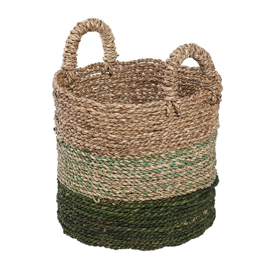 Atlas Lighting Maton Seagrass Basket Set of 3 | Natural Jute & Green Bands | Living Room & Entryway Storage | Model AC11466-01S