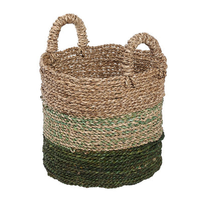 Atlas Lighting Maton Seagrass Basket Set of 3 | Natural Jute & Green Bands | Living Room & Entryway Storage | Model AC11466-01S