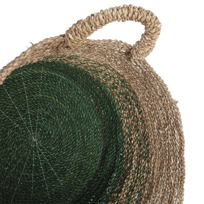 Atlas Lighting Maton Seagrass Basket Set of 3 | Natural Jute & Green Bands | Living Room & Entryway Storage | Model AC11466-01S