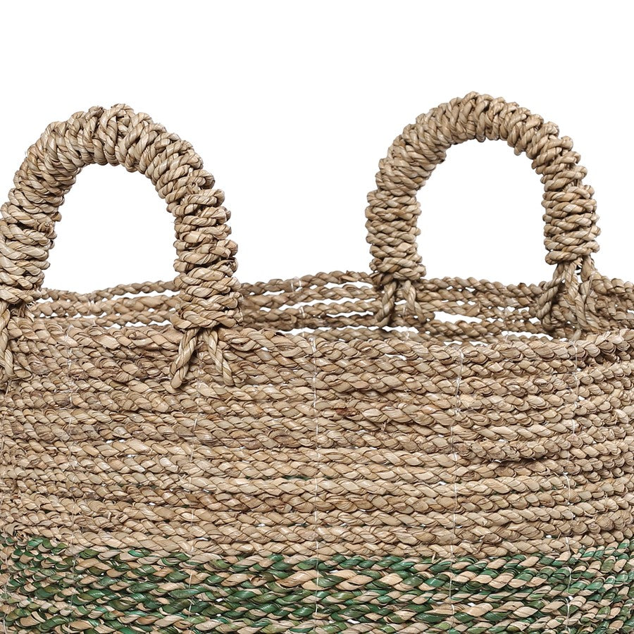 Atlas Lighting Maton Seagrass Basket Set of 3 | Natural Jute & Green Bands | Living Room & Entryway Storage | Model AC11466-01S