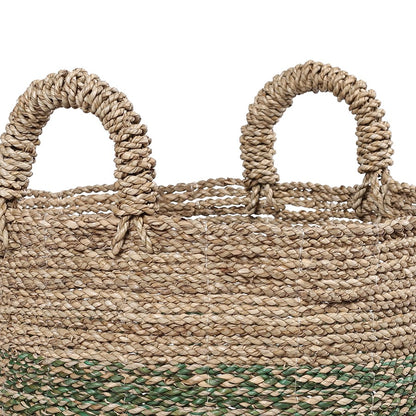 Atlas Lighting Maton Seagrass Basket Set of 3 | Natural Jute & Green Bands | Living Room & Entryway Storage | Model AC11466-01S