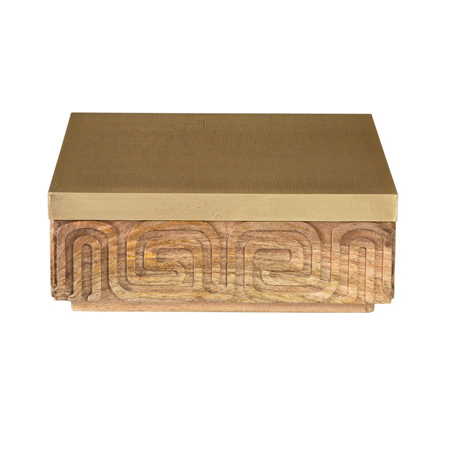 Atlas Lighting Maze Large Natural Wood Storage Box | Transitional Mango Wood with Aged Brass Lid | Entryway & Living Room Decor | Model AC11469-01