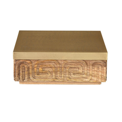 Atlas Lighting Maze Large Natural Wood Storage Box | Transitional Mango Wood with Aged Brass Lid | Entryway & Living Room Decor | Model AC11469-01