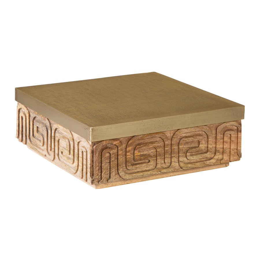 Atlas Lighting Maze Large Natural Wood Storage Box | Transitional Mango Wood with Aged Brass Lid | Entryway & Living Room Decor | Model AC11469-01