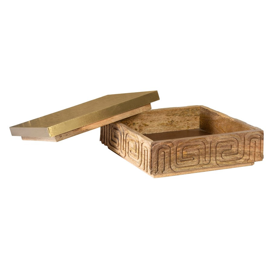 Atlas Lighting Maze Large Natural Wood Storage Box | Transitional Mango Wood with Aged Brass Lid | Entryway & Living Room Decor | Model AC11469-01