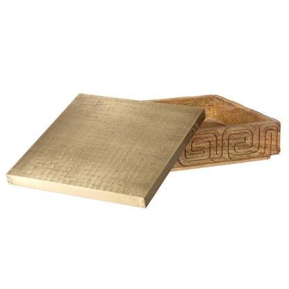 Atlas Lighting Maze Large Natural Wood Storage Box | Transitional Mango Wood with Aged Brass Lid | Entryway & Living Room Decor | Model AC11469-01