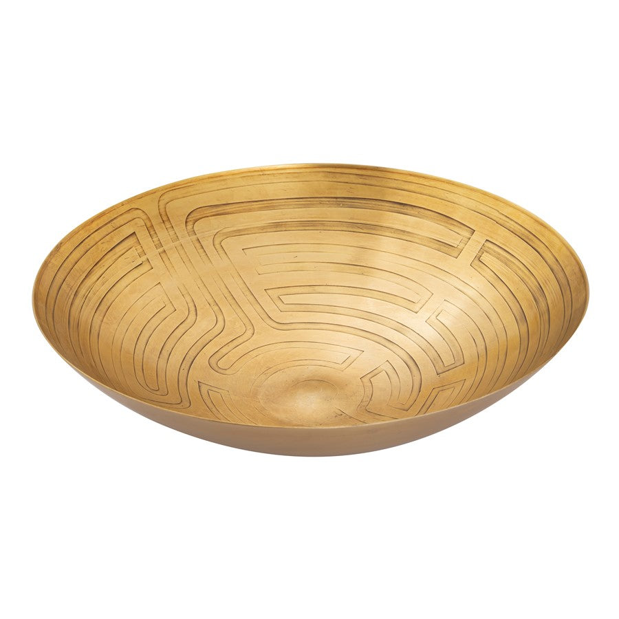 Atlas Lighting Maze Etched Centerpiece Bowl | Transitional Antique Brass Metal | Entryway & Dining Room Decor | 19 x 19 x 5 in | Model AC11470-01