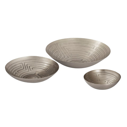 Atlas Lighting Maze Etched Bowl Set of 3 | Transitional Antique Nickel Metal | Entryway & Living Room Decor | 13 x 13 x 3.25 in | Model AC11471-01S