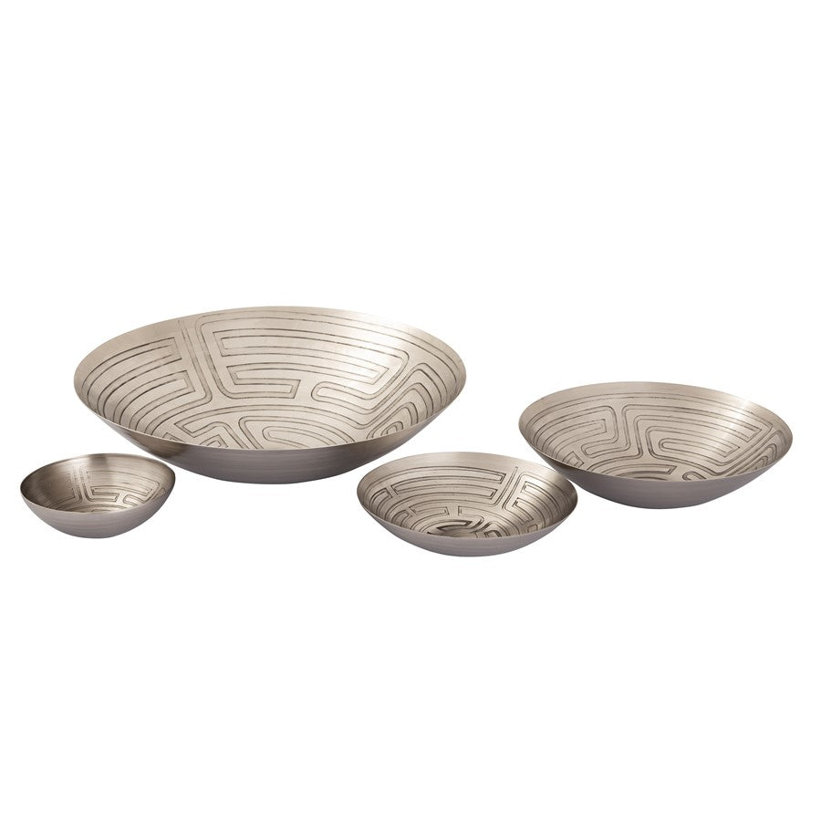 Atlas Lighting Maze Etched Bowl Set of 3 | Transitional Antique Nickel Metal | Entryway & Living Room Decor | 13 x 13 x 3.25 in | Model AC11471-01S