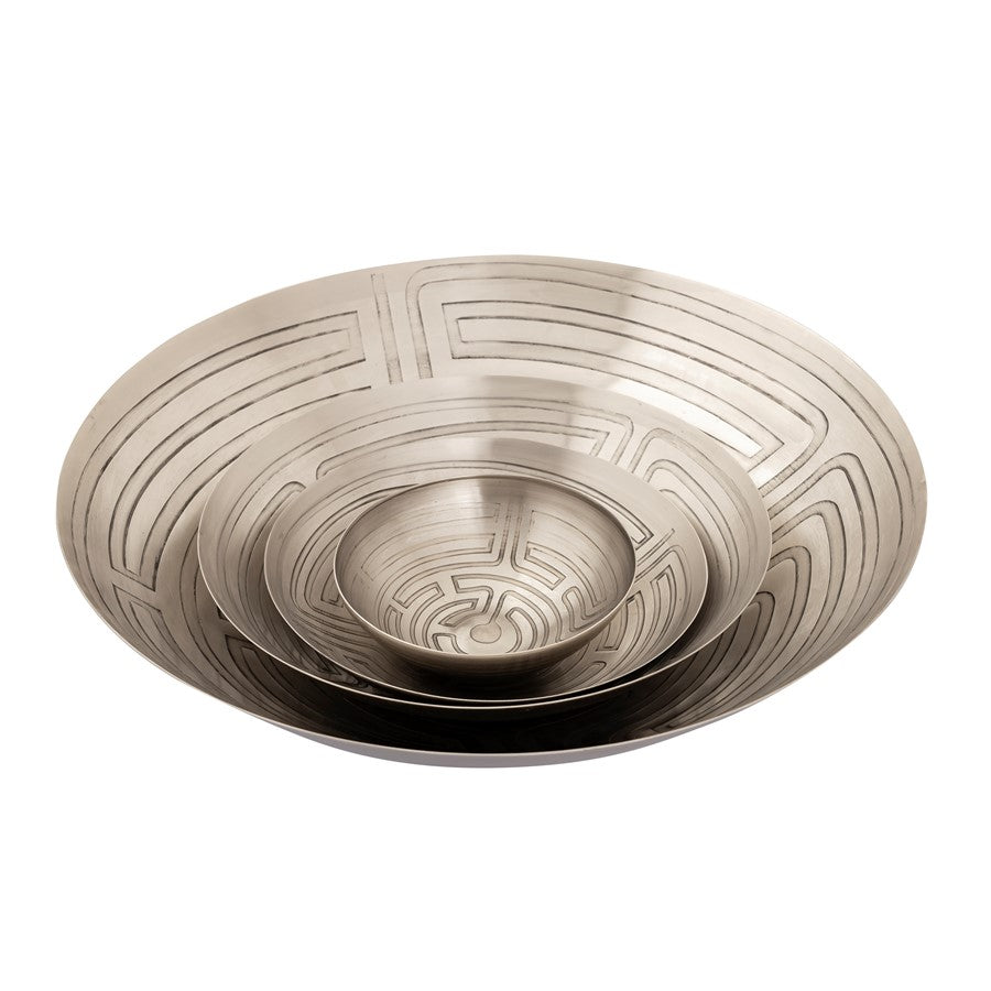 Atlas Lighting Maze Etched Bowl Set of 3 | Transitional Antique Nickel Metal | Entryway & Living Room Decor | 13 x 13 x 3.25 in | Model AC11471-01S