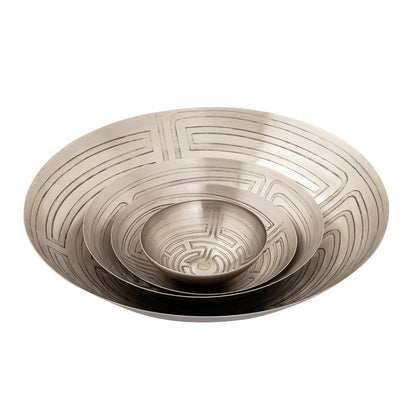 Atlas Lighting Maze Etched Bowl Set of 3 | Transitional Antique Nickel Metal | Entryway & Living Room Decor | 13 x 13 x 3.25 in | Model AC11471-01S