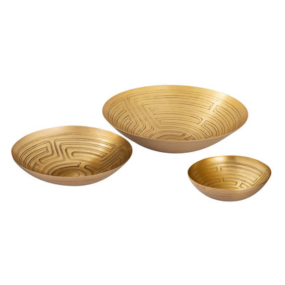 Atlas Lighting Maze Etched Bowl Set of 3 | Transitional Antique Brass Metal | Entryway & Living Room Decor | 13 x 13 x 3.25 in | Model AC11471-02S