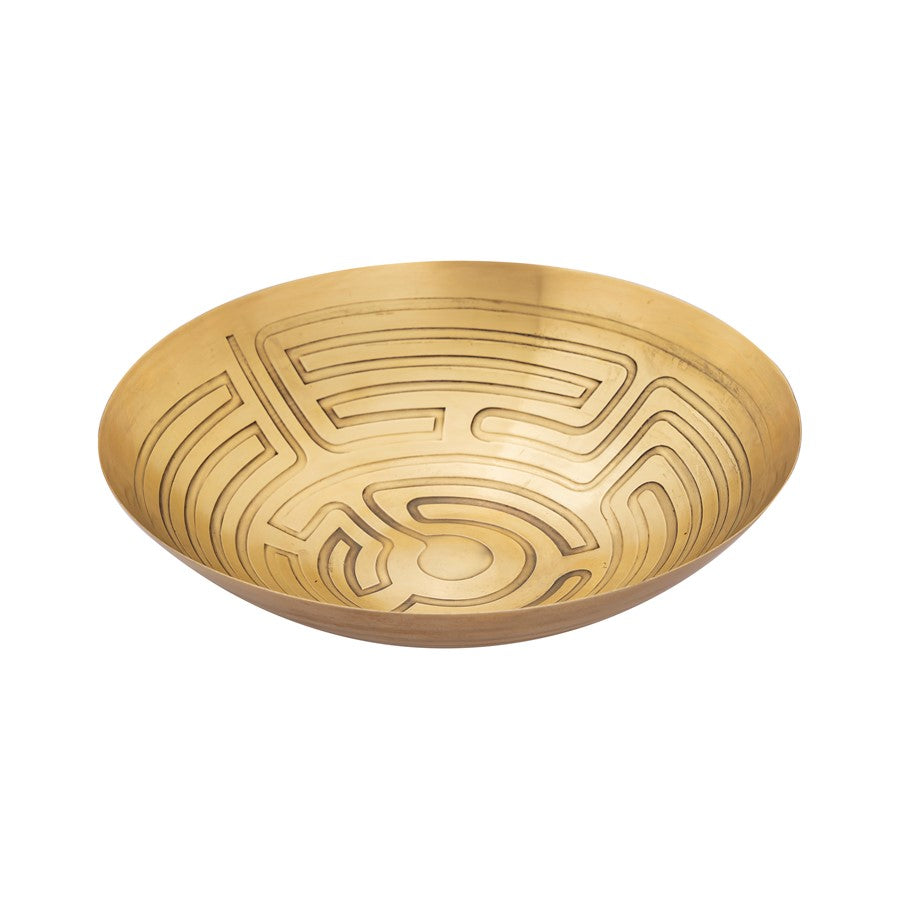 Atlas Lighting Maze Etched Bowl Set of 3 | Transitional Antique Brass Metal | Entryway & Living Room Decor | 13 x 13 x 3.25 in | Model AC11471-02S