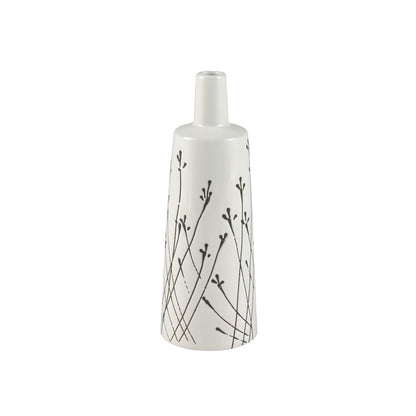 Atlas Lighting Melton Small Vase | Traditional White Earthenware with Black Stems | Tabletop & Shelf Decor | 4.5 x 4.5 x 12 in | Model AC11475-01