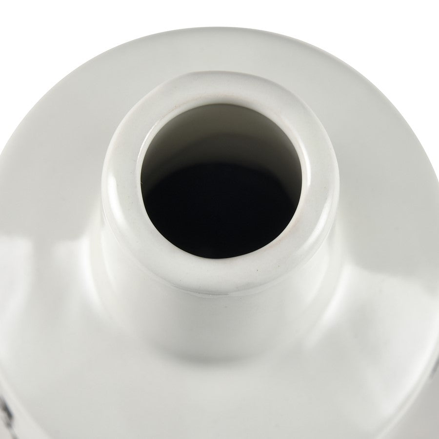 Atlas Lighting Melton Small Vase | Traditional White Earthenware with Black Stems | Tabletop & Shelf Decor | 4.5 x 4.5 x 12 in | Model AC11475-01