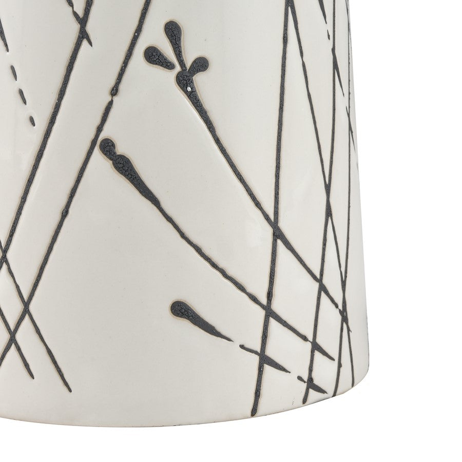Atlas Lighting Melton Small Vase | Traditional White Earthenware with Black Stems | Tabletop & Shelf Decor | 4.5 x 4.5 x 12 in | Model AC11475-01