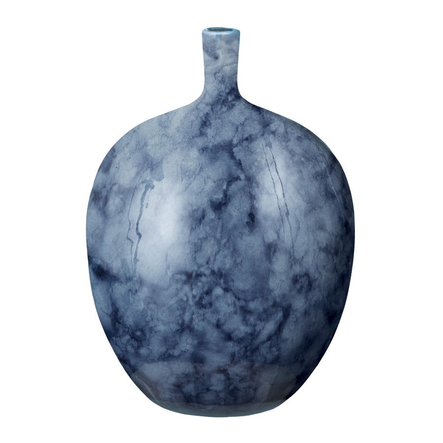 Atlas Lighting Midnight Marble Large Vase 14in Earthenware Vase | Transitional Blue Marble Glaze | Entryway & Living Room Display | Model AC11480-01