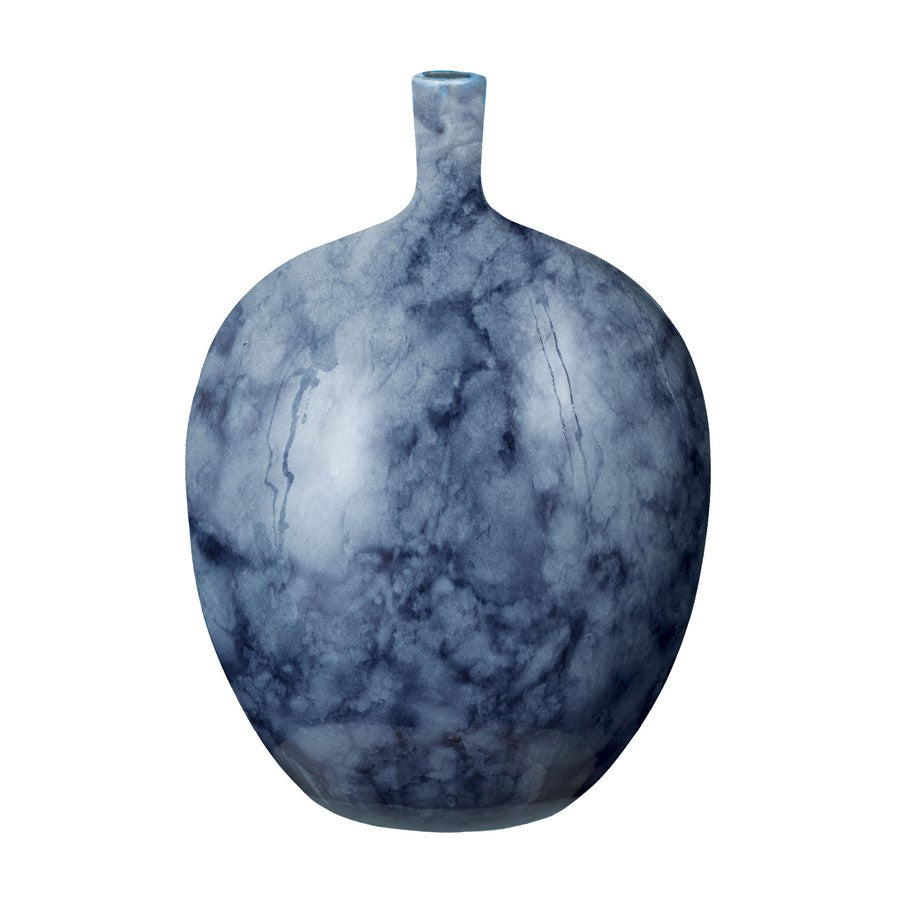 Atlas Lighting Midnight Marble Large Vase 14in Earthenware Vase | Transitional Blue Marble Glaze | Entryway & Living Room Display | Model AC11480-01