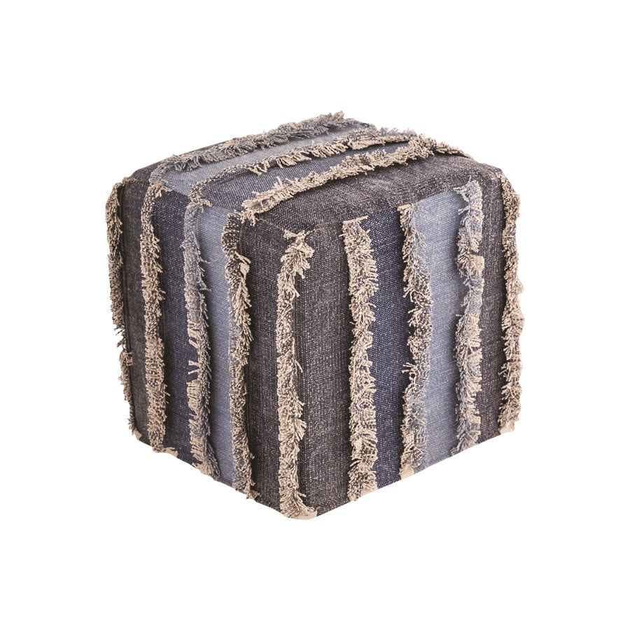 Atlas Lighting Mossley 16in Blue Fabric Pouf | Traditional Decorative Seating | Living Room & Bedroom Accent | Model AC11484-01