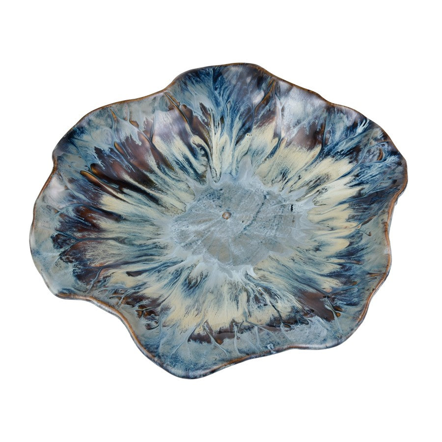 Atlas Lighting Mulry 15in Prussian Blue Glazed Earthenware Charger | Traditional Decorative Serving Tray | Kitchen & Dining Accent | Model AC11488-01