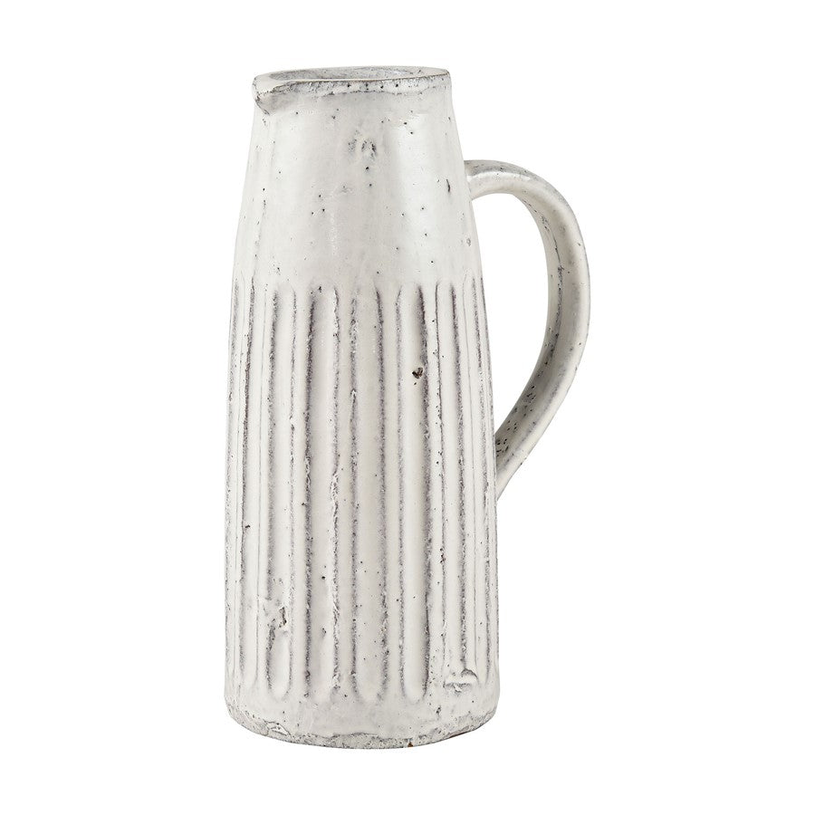 Atlas Lighting Muriel 12in Aged White Glazed Earthenware Pitcher | Transitional Vase | Kitchen & Living Room Display | Model AC11489-01