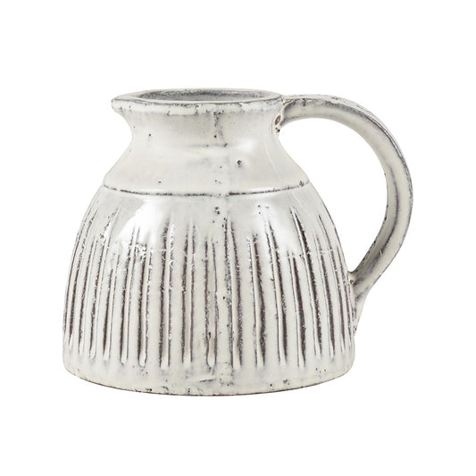 Atlas Lighting Muriel Small Pitcher | Aged White Glazed Earthenware | Kitchen & Living Room Vase | 8.5 x 7 x 6.5 in | Model AC11490-01