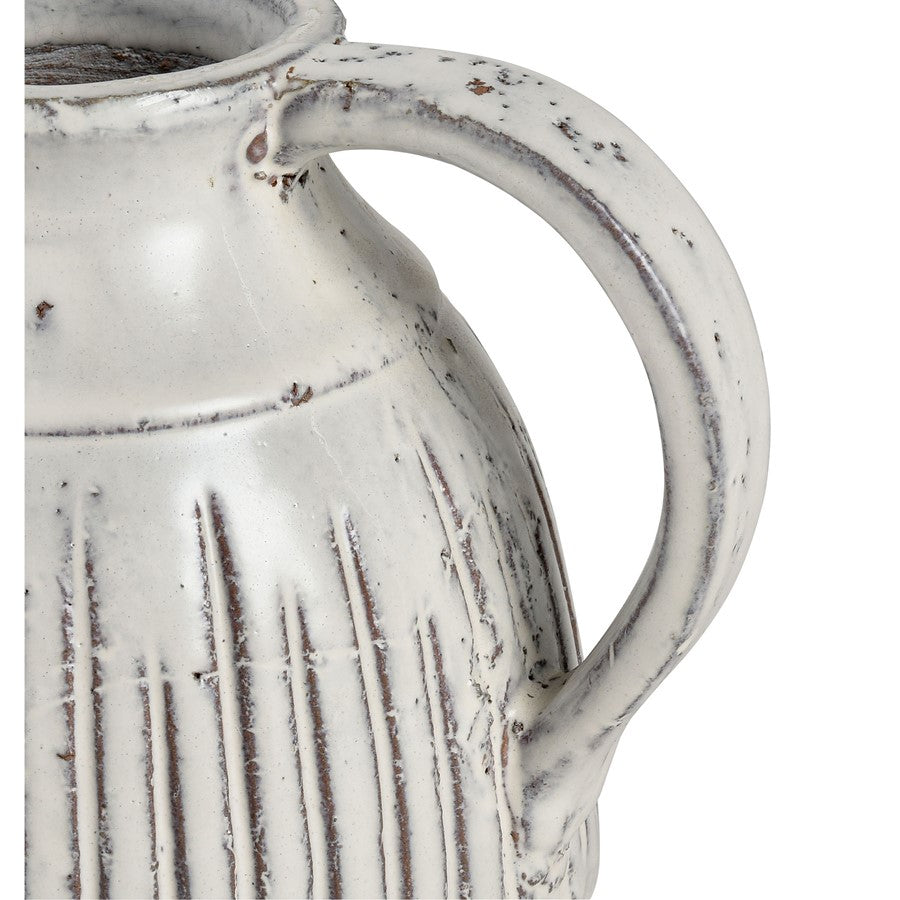 Atlas Lighting Muriel Small Pitcher | Aged White Glazed Earthenware | Kitchen & Living Room Vase | 8.5 x 7 x 6.5 in | Model AC11490-01