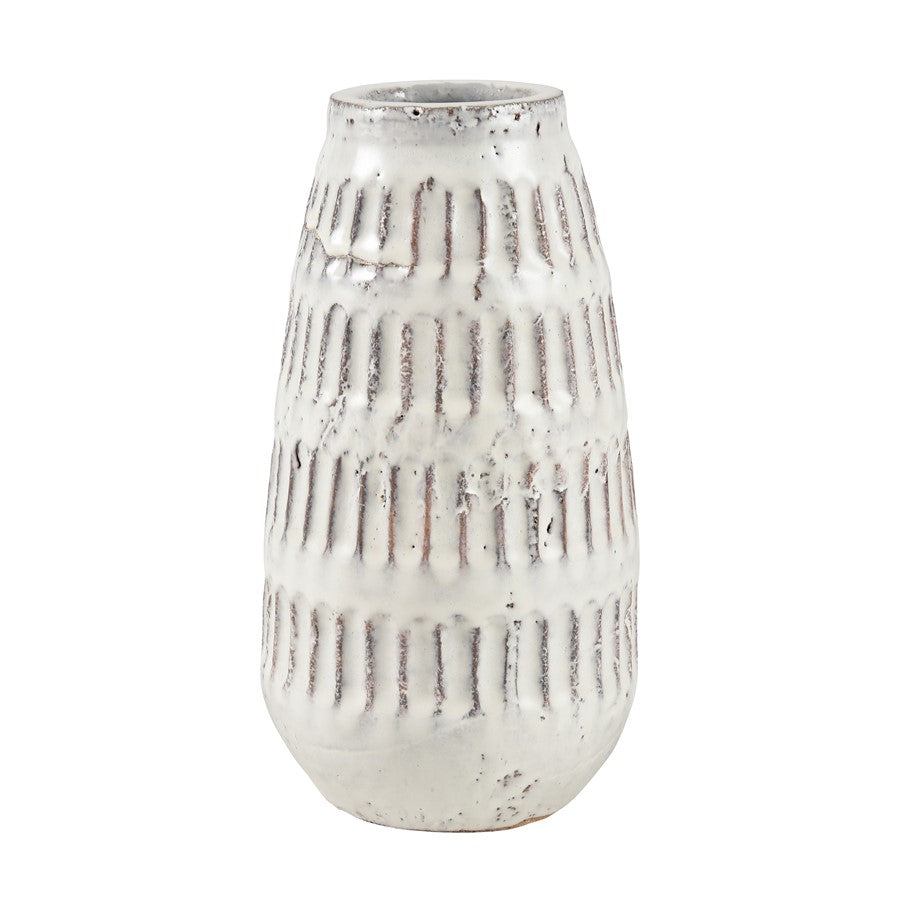 Atlas Lighting Muriel Large Vase | Aged White Glazed Earthenware | Farmhouse & Coastal Decor | 4.5 x 4.5 x 9 in | Model AC11491-01