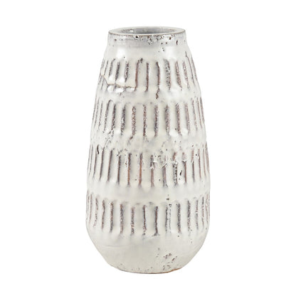 Atlas Lighting Muriel Large Vase | Aged White Glazed Earthenware | Farmhouse & Coastal Decor | 4.5 x 4.5 x 9 in | Model AC11491-01