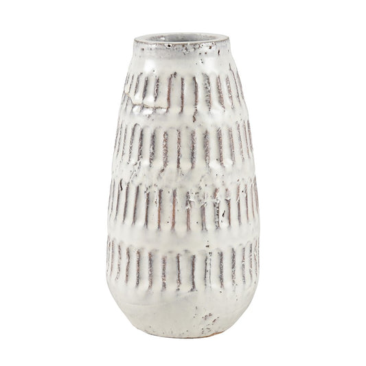 Atlas Lighting Muriel Large Vase | Aged White Glazed Earthenware | Farmhouse & Coastal Decor | 4.5 x 4.5 x 9 in | Model AC11491-01