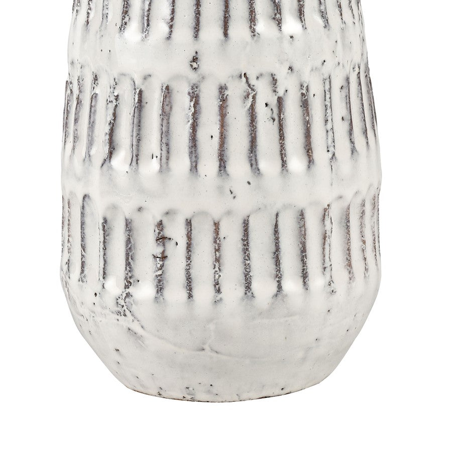 Atlas Lighting Muriel Large Vase | Aged White Glazed Earthenware | Farmhouse & Coastal Decor | 4.5 x 4.5 x 9 in | Model AC11491-01