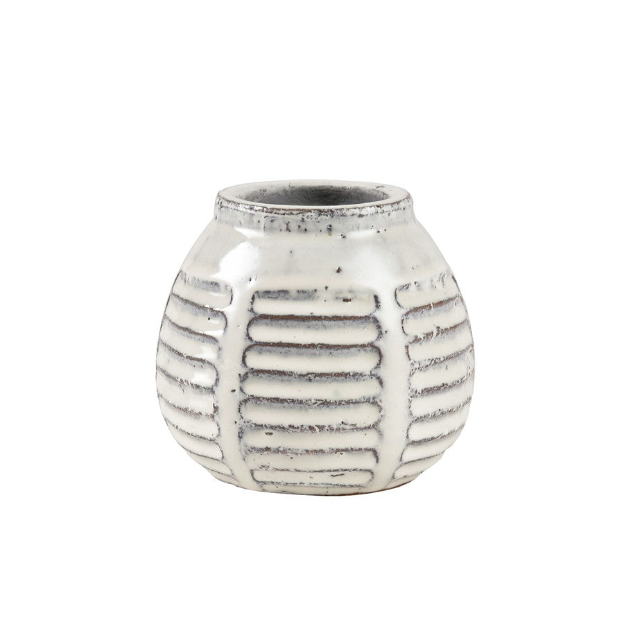 Atlas Lighting Muriel Small Vase | Aged White Glazed Earthenware | Farmhouse & Coastal Decor | 5.5 x 5.5 x 4.75 in | Model AC11492-01