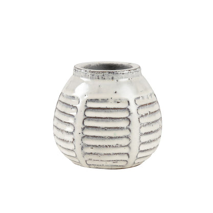 Atlas Lighting Muriel Small Vase | Aged White Glazed Earthenware | Farmhouse & Coastal Decor | 5.5 x 5.5 x 4.75 in | Model AC11492-01